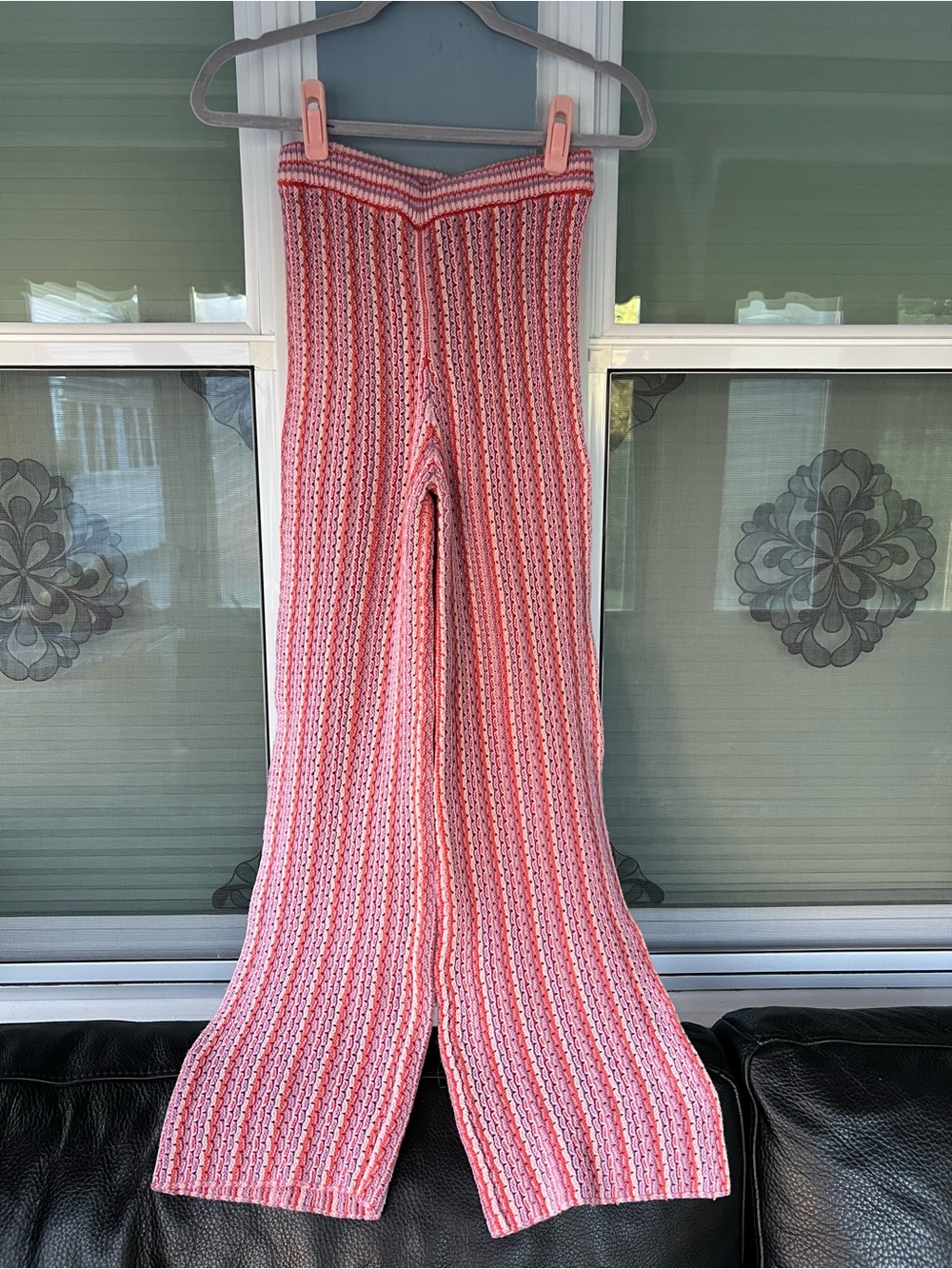 Zara Pink Striped Knit Wide-Leg Pants